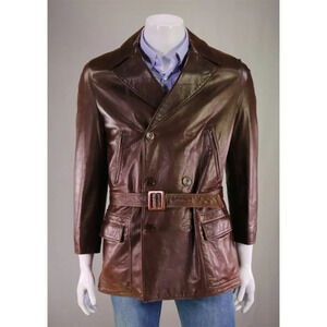 Gianni Versace Vintage 80's 90's Brown 3B Double Breasted Leather Overcoat 38
